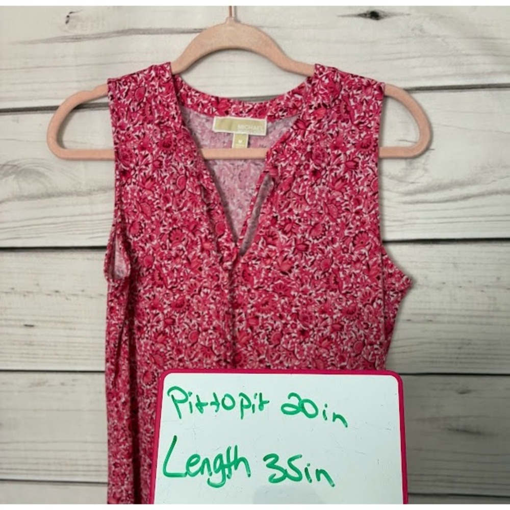 Michael Kors Pink Floral Sleeveless Ruffle Hem Shift Dress Medium - Picture 9 of 9